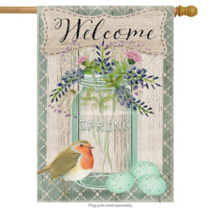 springtime welcome house flag birds eggs floral