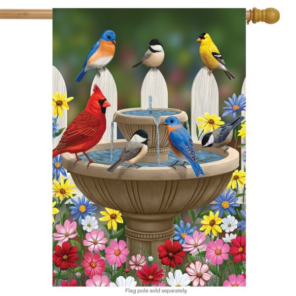 birdbath gathering house flag